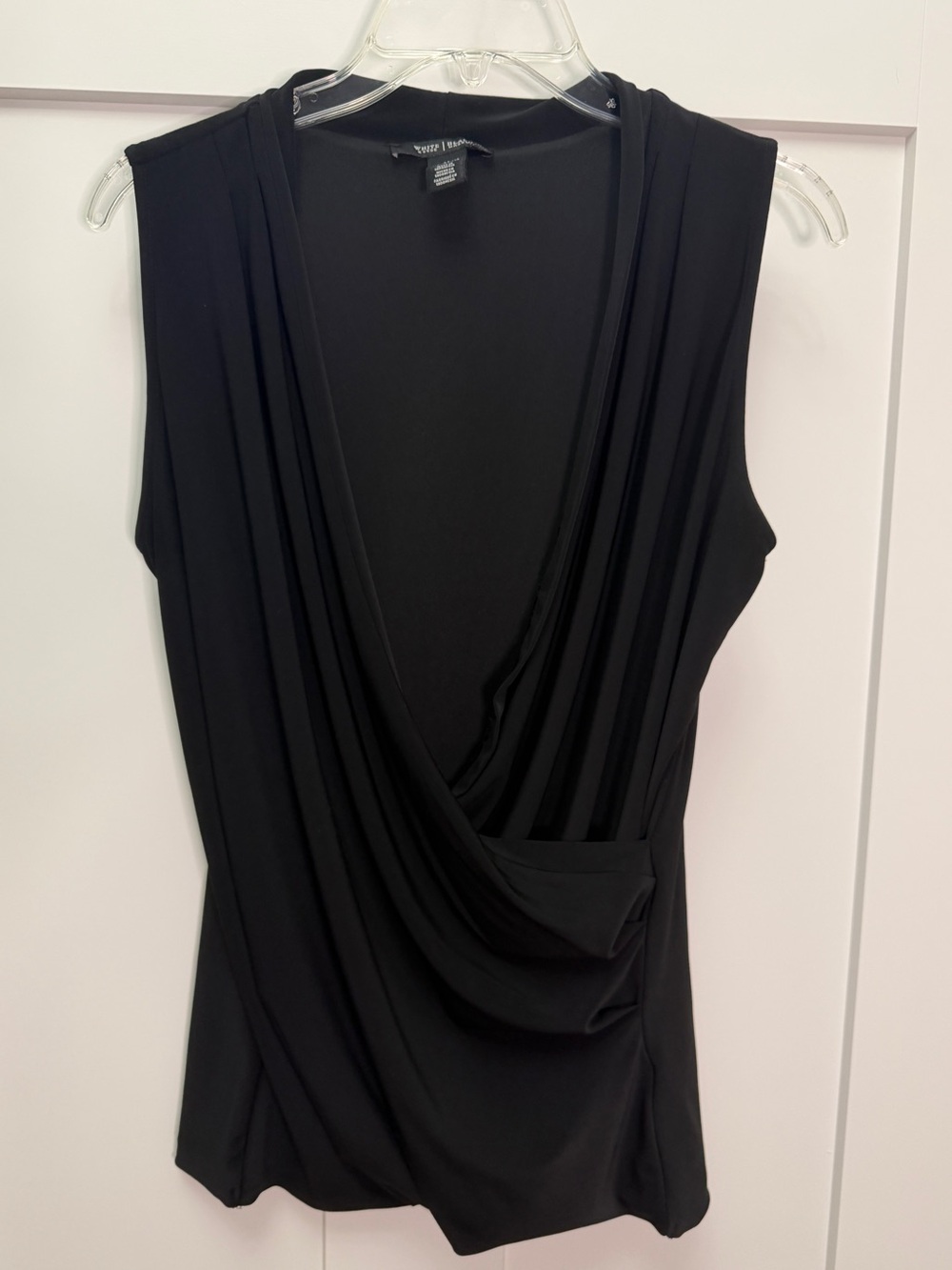 White House Black Market Black Sleeveless Drape Wrap Top